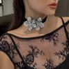 Fashion Rhinestone Flower Choker Black Collar, Lolita Flower Necklace Necklace For Women