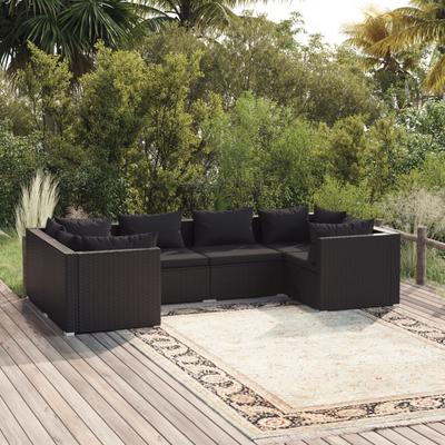 Vidaxl 6-Cz. Garten-Sitzgruppe, Kissen, Schwarzes PE-Rattan