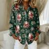 Women's Christmas Printed Button Up Long Sleeved Casual Regular Shirt With Collar Top