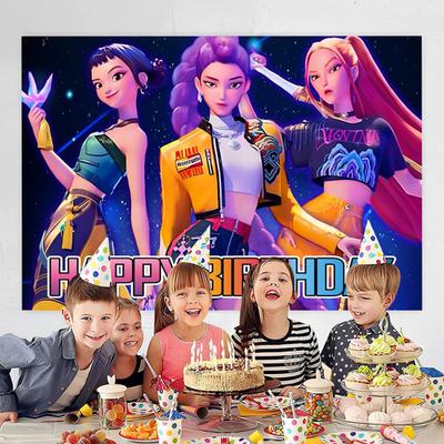 Background Cloth Demon Movie Hunters Happy Birthday Banner Backdrop Hanging Cloth Decoration Kids Party Supplies