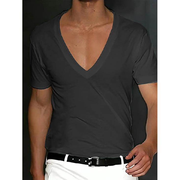 T-shirt da uomo Estate Uomo Scollo a V Colore Unico Vestibilità Slim Sottile Casual T-shirt Manica Corta Top