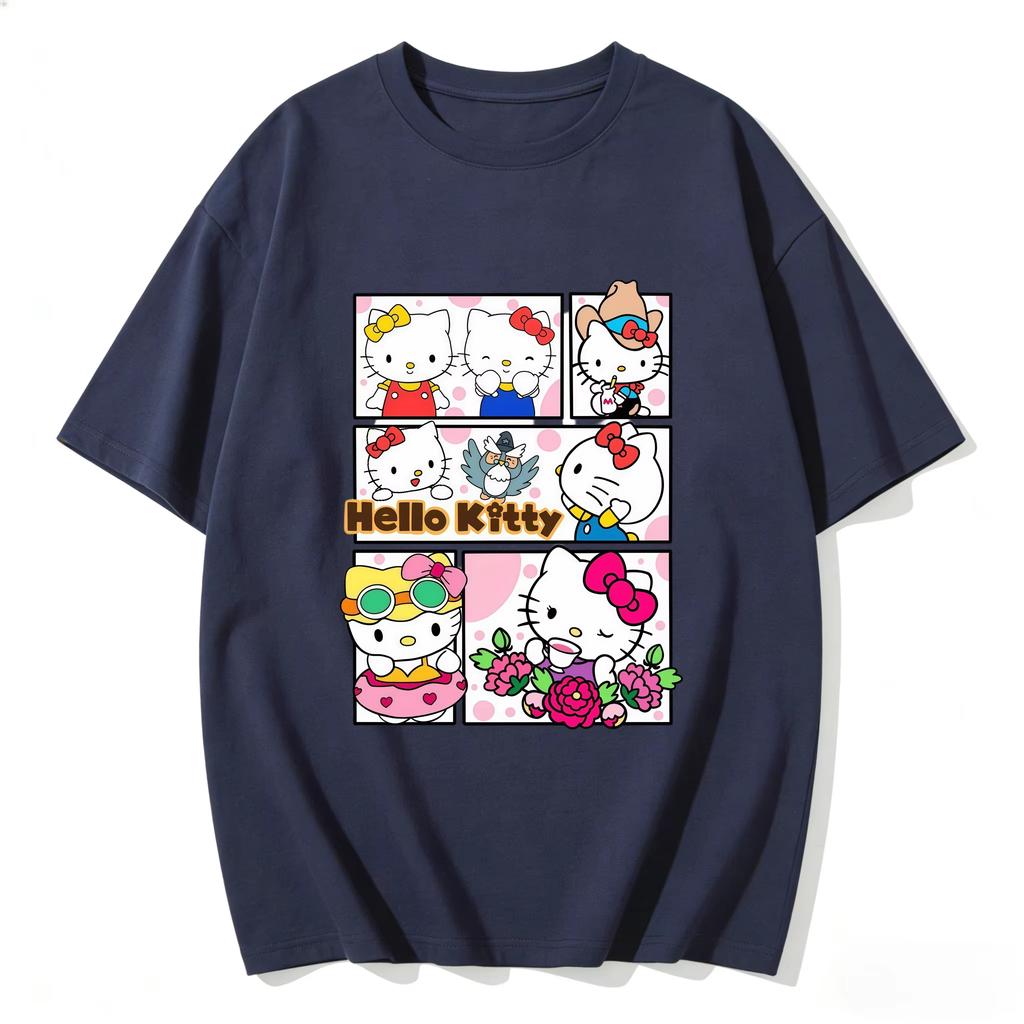 2026 New Summer Cute HelloKitty TShirts Soft Cotton Short Sleeve Tees for Parents Kids Breathable Casual Daily Outfit Tops