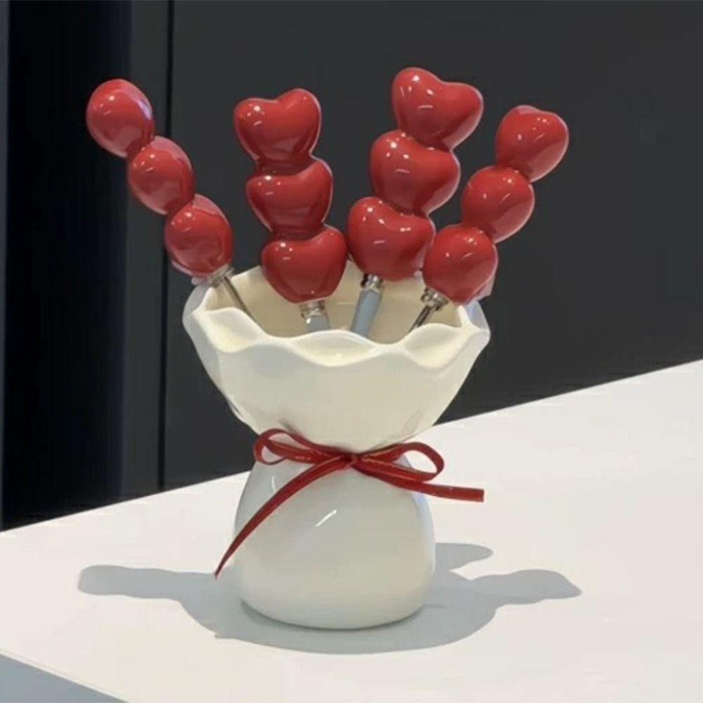 Bouquet Shape Dessert Forks with Storage Jar Creative Fruit Receipt Jar  for Tasting Salad