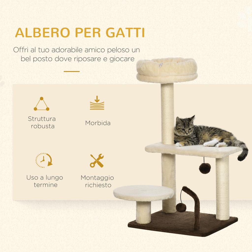 Cat Scratching Tree with Sisal Post, Perch and Play Balls, in Particleboard and Plush, 44x38x81 cm