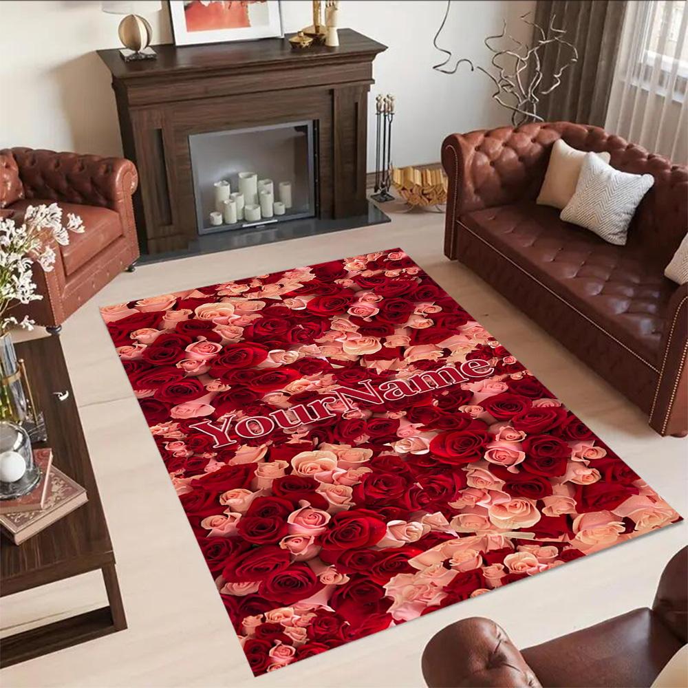 Rose Customize Your Name Floor Rug Office Rug Design for Living Rooms Balcony Study Room Foyer Antislip Carpet Decorate Offices Wedding Party Gift