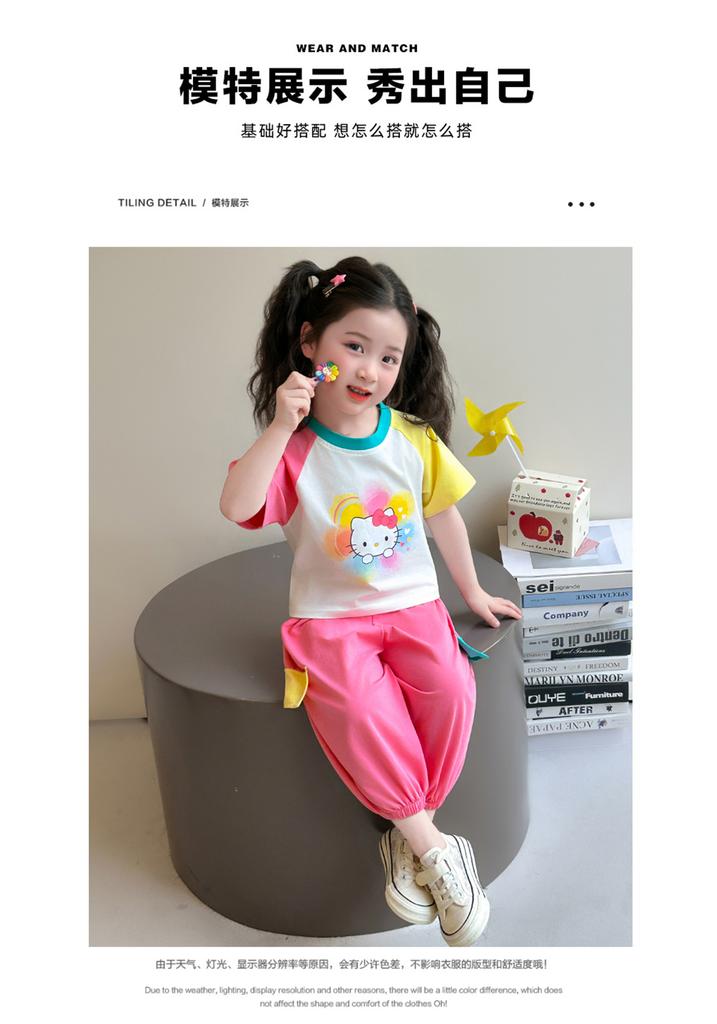 Girls' Summer Set 2026 New Fashionable Children's Short Sleeved Girl Baby Summer Dress Cat Leisure Summer