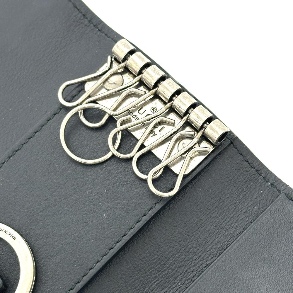 Gucci 428781 Embossed Logo Key Holder Key Ring 6 Rings Key Case Leather Black