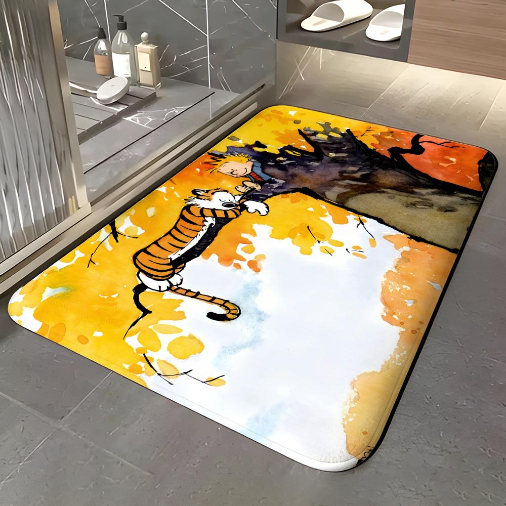 C-Calvin Und Hobbes Selbstklebende Kunst Bodenmatte Weiche Flanell Eingangstür Matte Rutschfest Saugfähig Badezimmer Schlafzimmer Bodenteppich