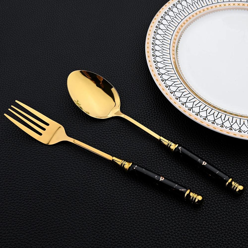 24Pcs Cutlery Set Stainless Steel Dinnerware Kitchen Fork Knife Tea Spoon Tableware Set Flatware Set Gold Silverware Set