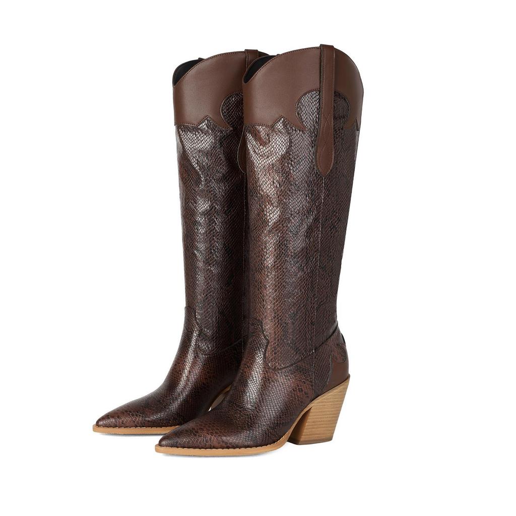 Western Boots Pointed Snake Tall Knight Boots Thick High Heel Boots 40-48 Large Size Boots