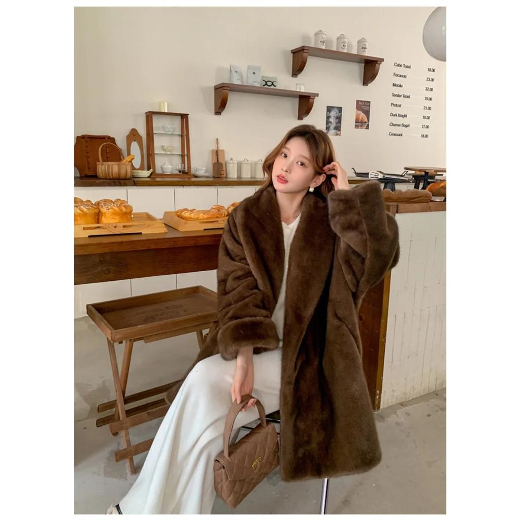 VAYLA Winter Neu Damen Jacke mit lockigen Ärmeln und Pelzmodischer Schalkragen Dicke Langarmjacke