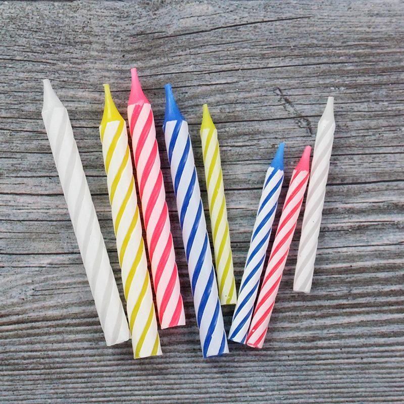 Colorful Threaded Small Candles 288 Paper Box Mixed Color Stripes Party Decoration Cake Candle Bottomless Holder