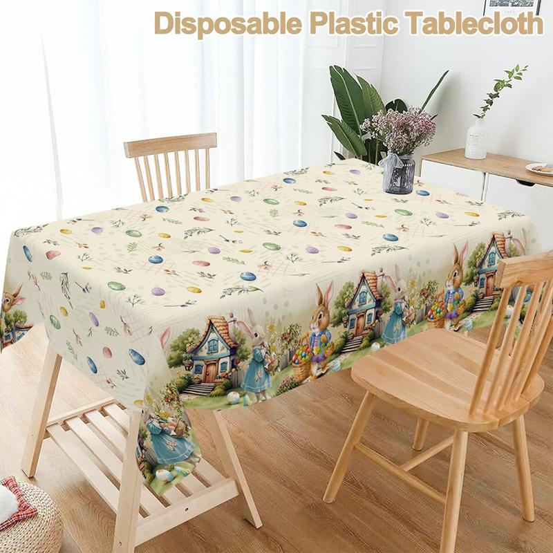 Vintage Easter Bunny Eggs Waterproof Tablecloth Holiday Party Decor Spring Floral Rectangle Table Cover Easter Decoration 2026