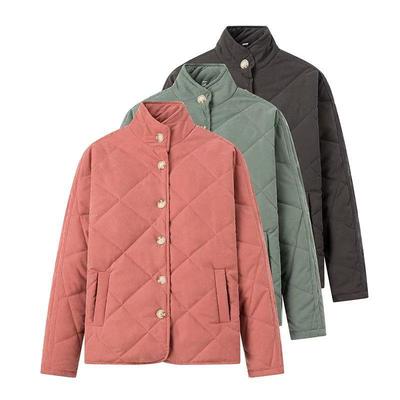Winter 2023 Women's Urban Diamond Plaid Stand Collar Cotton Jacket