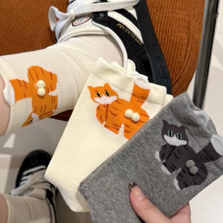 Women's Summer Cartoon Cat Jingle Bell Socks - Japanese Style Mid-Calf Length