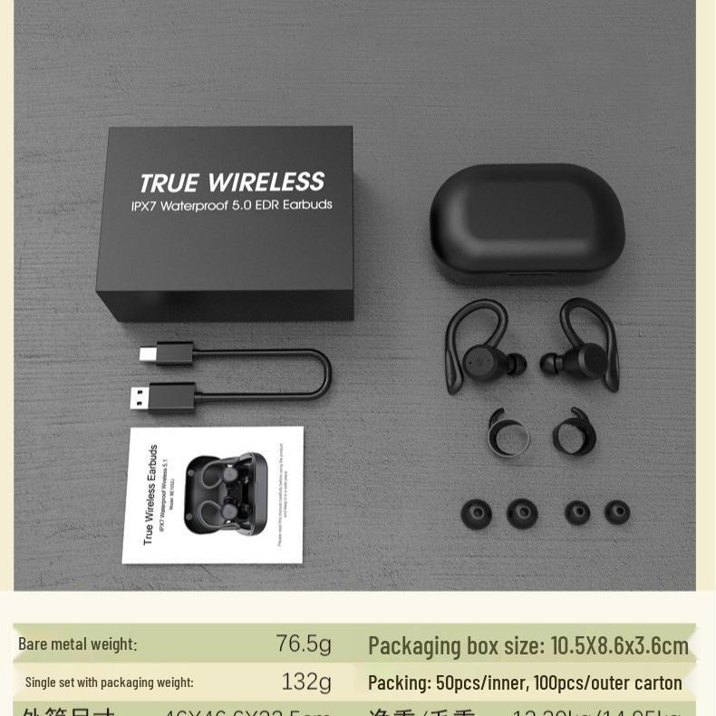 New IPX7 Waterproof Over-Ear Bluetooth 5.3 True Wireless Sports Earphones
