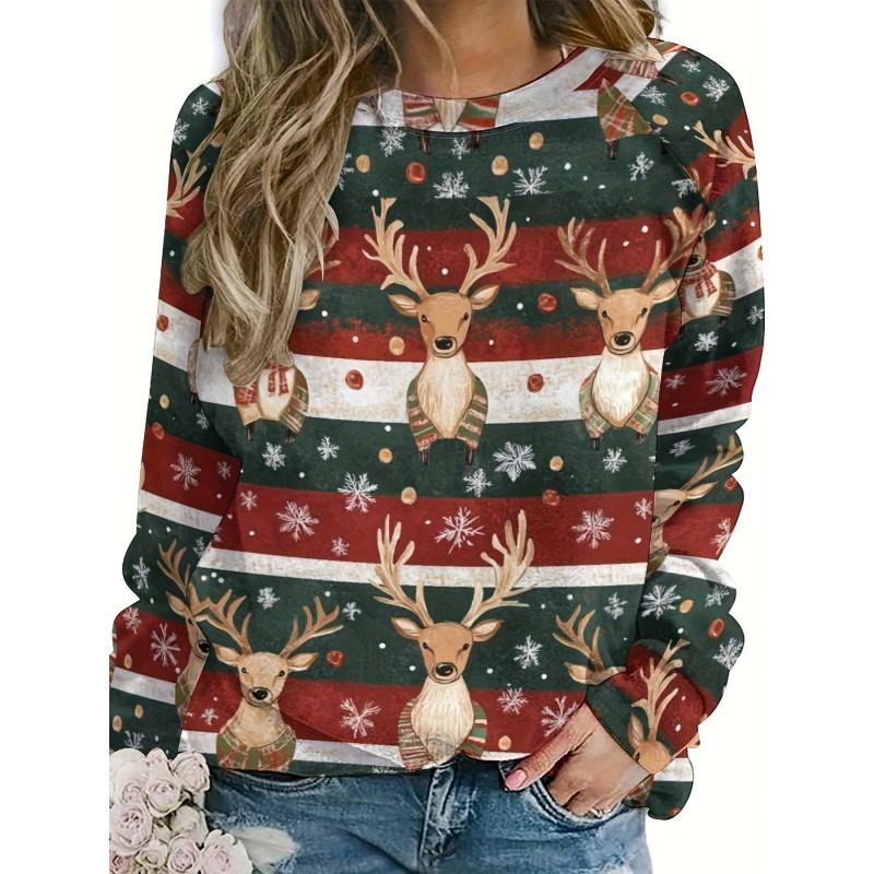Womens Round Neck Pullover Sweatshirt With 3D Christmas Tree Print Casual Comfort Fit 2025