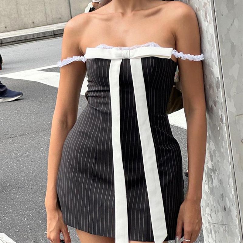 Striped Off-the-shoulder Mini Dress