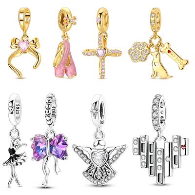 Original Copper Charms Golden Bow Dog Cross Beads Pendants Fit Bracelet Necklace Diy Pendants Jewelry Women Gift