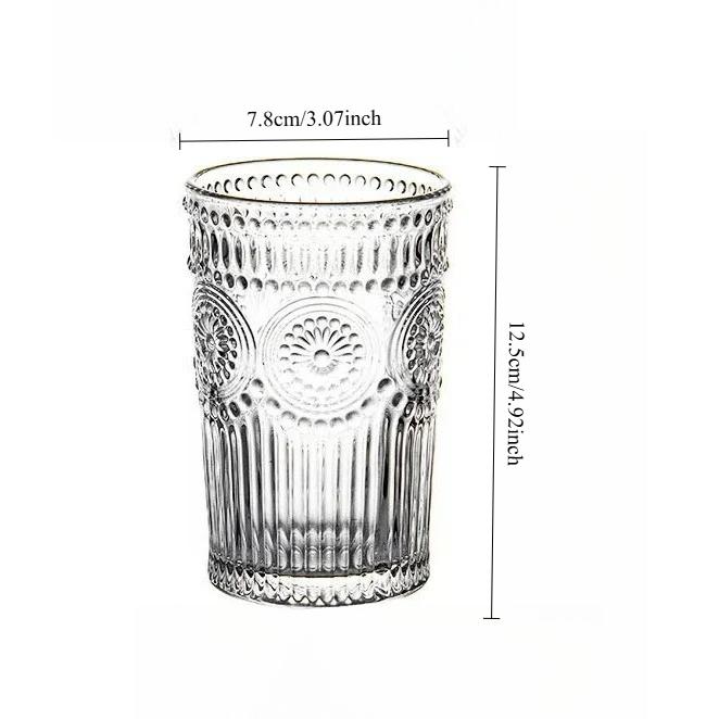 300ml/350ml European Style Drinking Cup Sunflower Relief Wine Glass Transparent Water Cup Whiskey Glass Bar Juice Beverage Cups