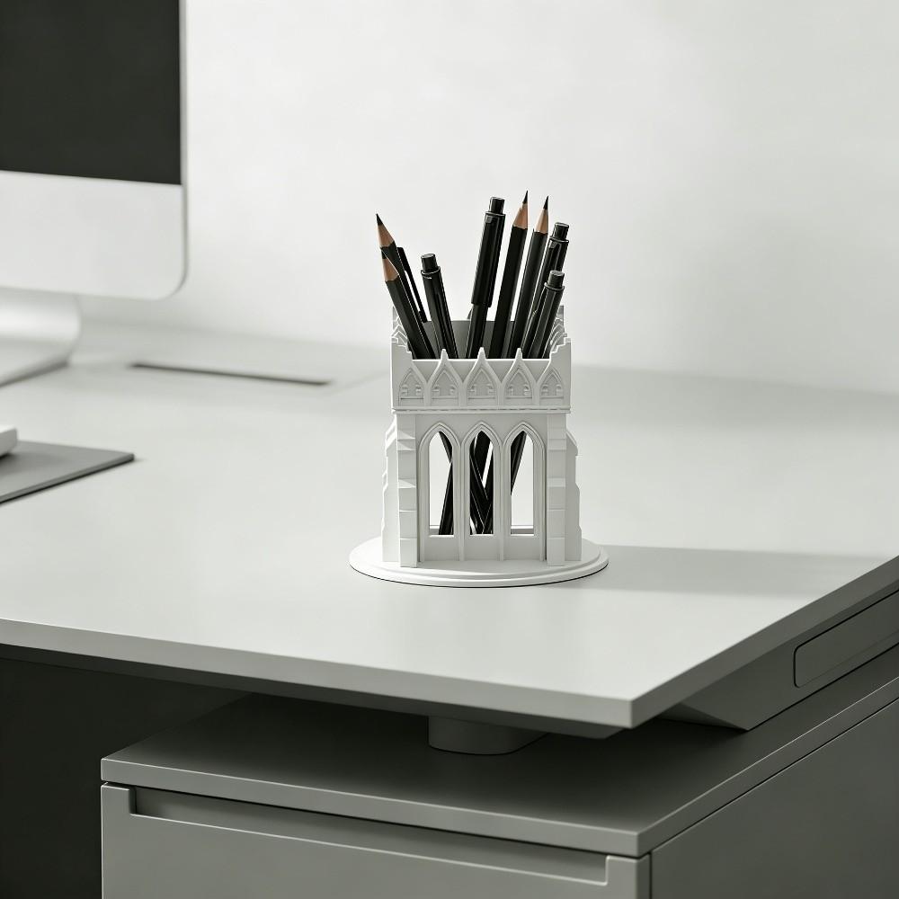 Vintage Gothic Church-Style Pen Holder Delicate Desktop Ornament Dressing Tables