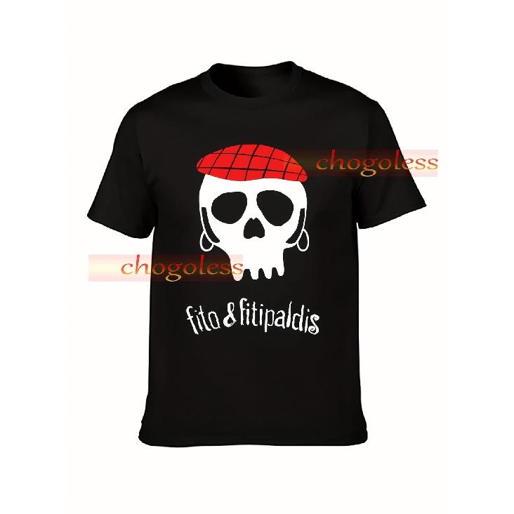 Fito & FITIPALDIS Men's Vintage Black T-Shirt with Skull & Red Beret Graphic Print - Relaxed Fit Short Sleeve Crew Neck Casual Shirt, S-XXL Sizes