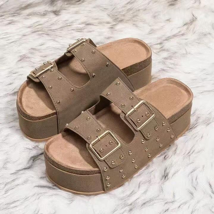 European and American foreign trade Roman shoes 2025 new heightened platform belt buckle fashionable cork retro sandals drag