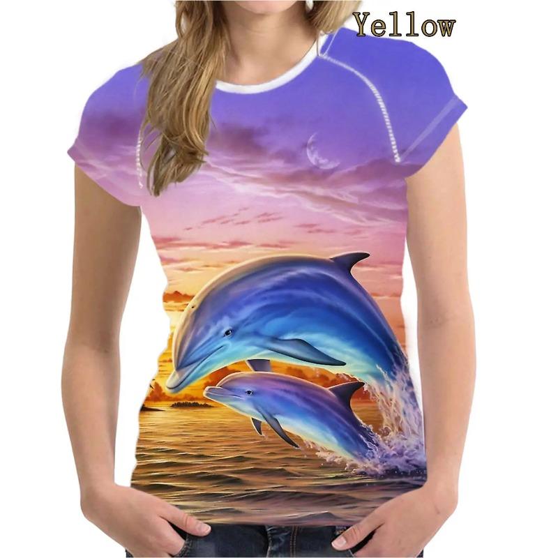 

Женская мода, летние повседневные футболки с короткими рукавами и круглым вырезом, с 3D-принтом, женские рубашки с изображением дельфинов 6XL