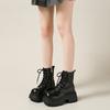 Fashion British Style Autumn Platform Boots Shoes for Women Fashion Lace Up Round Toe Ankle Boots Chunky Heeled Ladies Short Botines