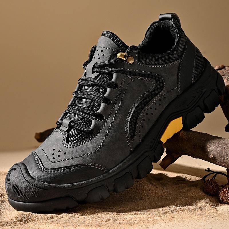 Autumn Men's Leather Outdoor Lace Up Anti Slip Sports Shoes Comfortable Lightweight Hiking Shoes Casual Breathable Hiking Shoes