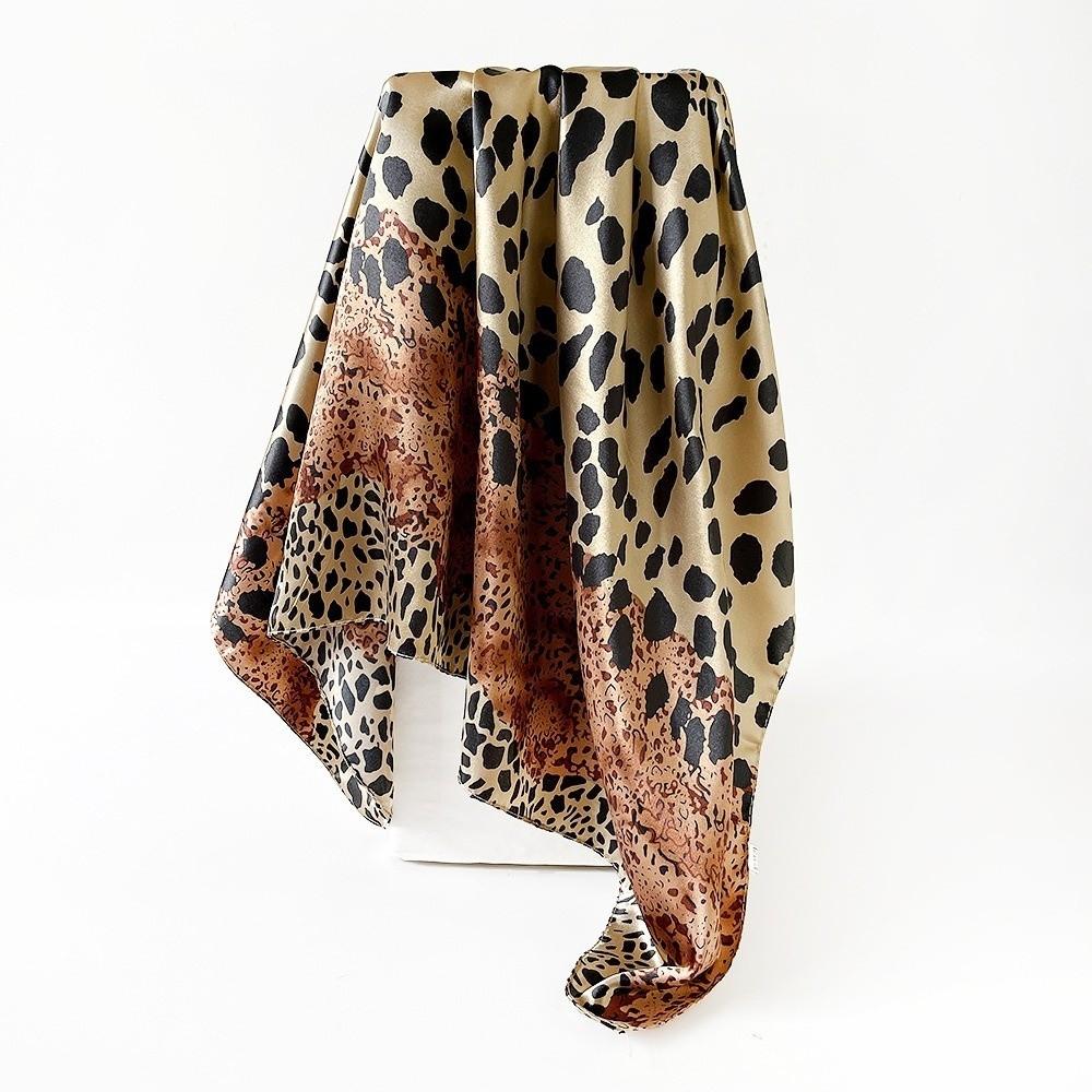 Leopard Printed Square Scarf Imitation Satin Silk Hip Hop Head Scarf Fashion Handkerchief  Women