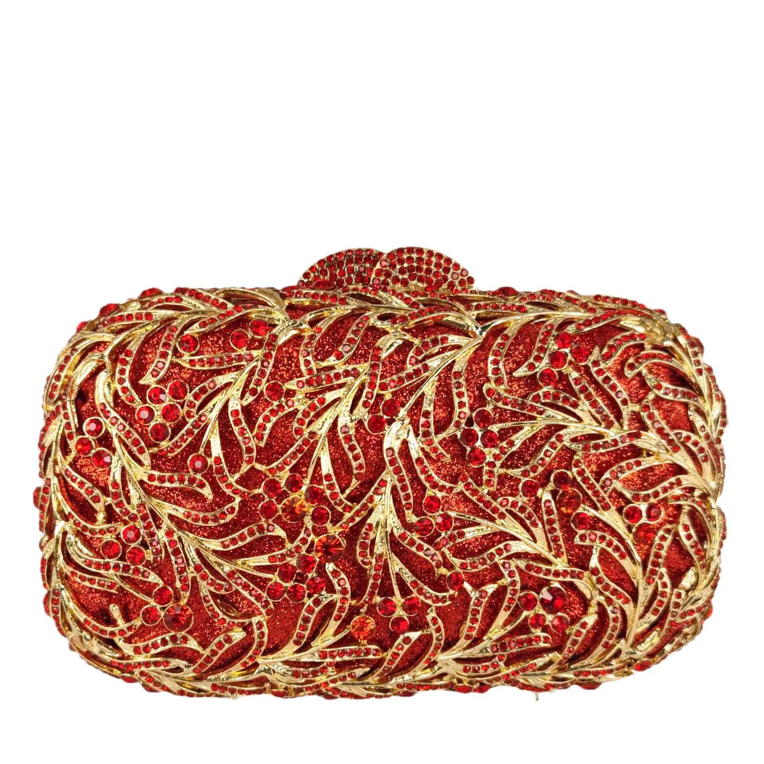 

Boutique De FGG Bling Red Ruby Women Flower Crystal Evening Bags Bridal Wedding Rhinestone Handbags and Purses Party Dinner Bag Small Size