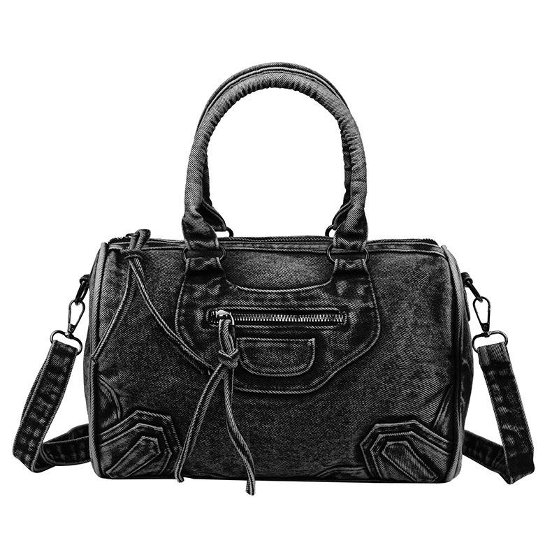 Cross-border locomotive bag retro washed denim cloth splicing portable large-capacity travel shoulder messenger bag