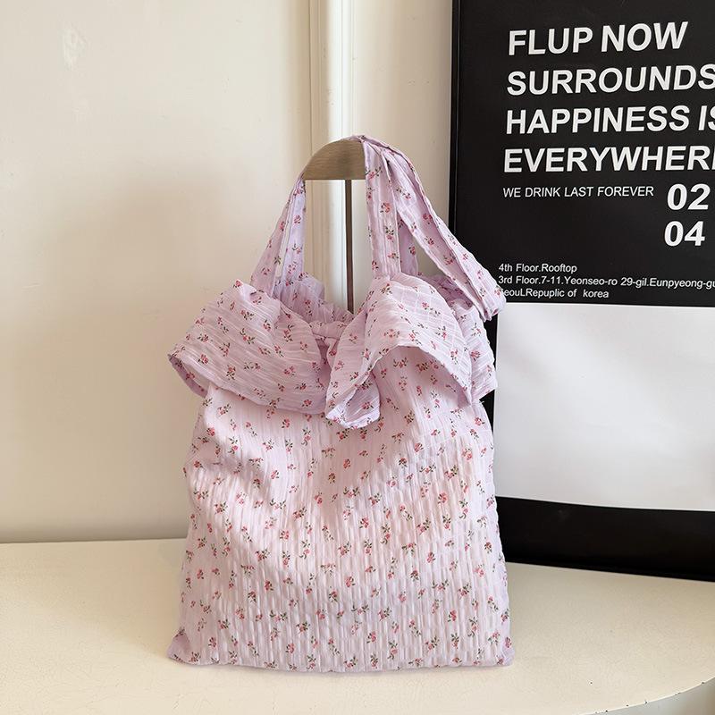 Fresh and Sweet Floral Lotus Leaf Edge Shoulder Bag Large Capacity Student Class Bag Fashionable Versatile Tote Bag Women