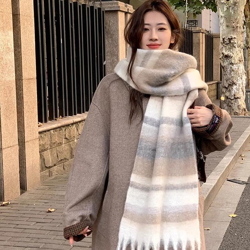 

Толстый Вязаный Шарф в Корейском Стиле Нежный Дофаминовый Шарф для Женщин Зимний Продвинутый Удлиненный Шарф-Шаль Этническая Теплота