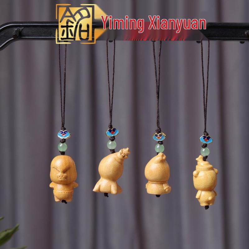 Yiming Xian Yuan Massivholz-Stern-Handykettenanhänger, kunstvoll geschnitzt, Zierhandwerk
