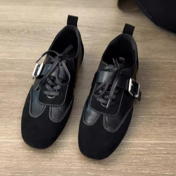 Wildleder Retro Schnürung Lässige Flache Schuhe Damen Komfort Flach Frühling Herbst Schuhwerk Weiblich Weiches Leder Ballett Sneaker Damen
