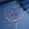 3PC Women's Fashion Water Drop Tassel Necklace Earrings Zircon Set Wedding Banquet Party Holiday Gift