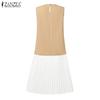 ZANZEA Women Casual Round Neck Sleeveless Pleated Patchwork Dress