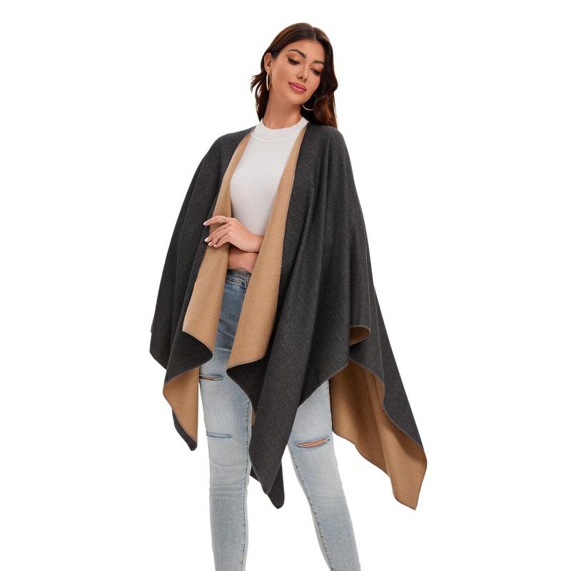 Autumn and winter women's monochrome imitation cashmere front split cape shawl double-sided can be worn warm shawl hot-selling