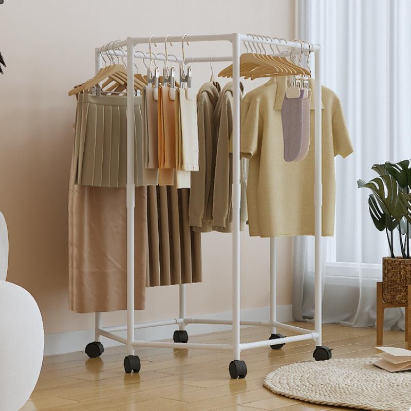 Hexagon Rotating Floor Clothes Rack Dormitory Coat Hanger Stand Indoor Drying Rack Movable Garment Organizer Hat Stand nero