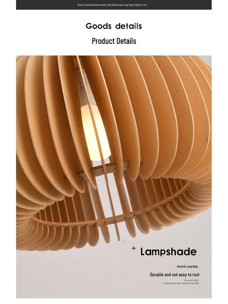 Vintage Japanese Retro Pumpkin Wooden Chandelier for Bedroom, Restaurant, or Study