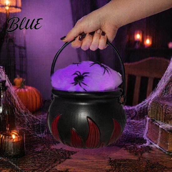 Fairy Tale Magic Props Light Up Witch Cauldron DIY Set Halloween Glowing Black Plastic Bowl with Spiders Smoke Effect Decoration Spooky Hocus Pocus