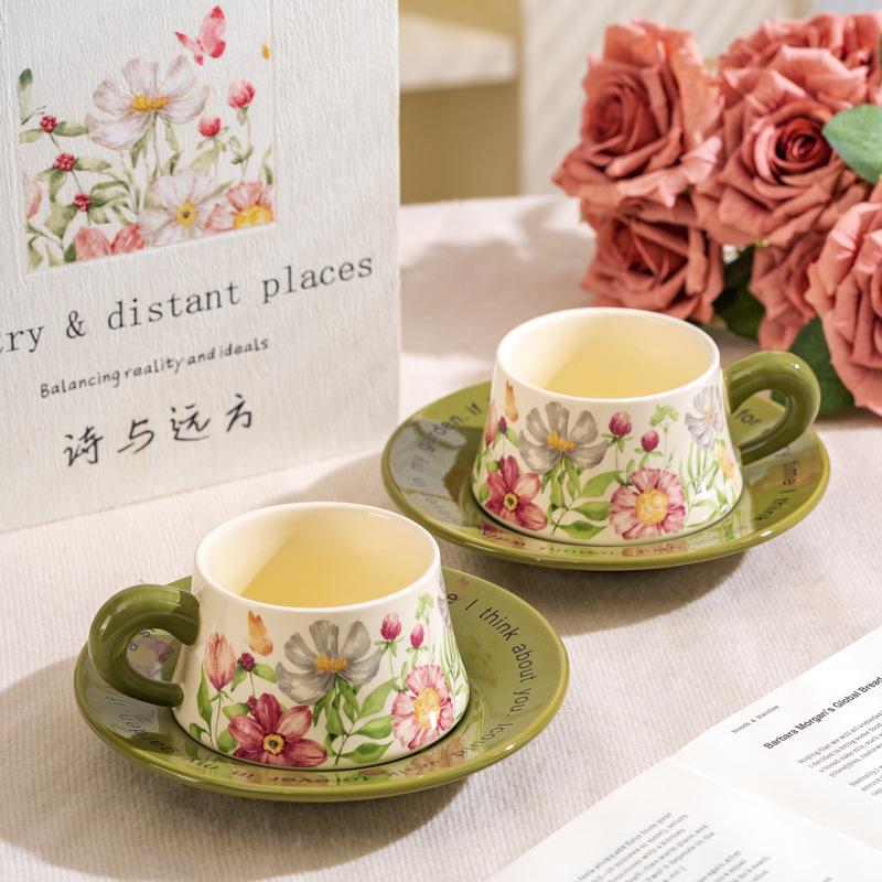 Banxia Flower Niche High-End French Retro Style Black And White Coffee Cup Light Luxury Gift Box With Gift Exquisite Set