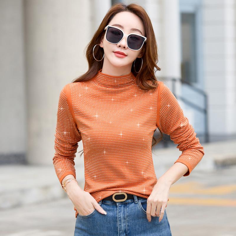 Spring and Autumn Women's Blouse Thickened Hot Drill Half-high Neck Long-sleeved Blouse Women's Bottoming Shirt
