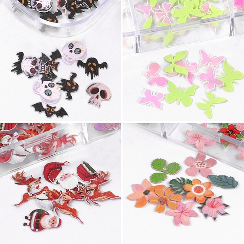 Wood Pulp Nail Art Flower for Butterfly Christmas Nail Art Decals Stickers Halloween Nail Art Manicure Multi Color