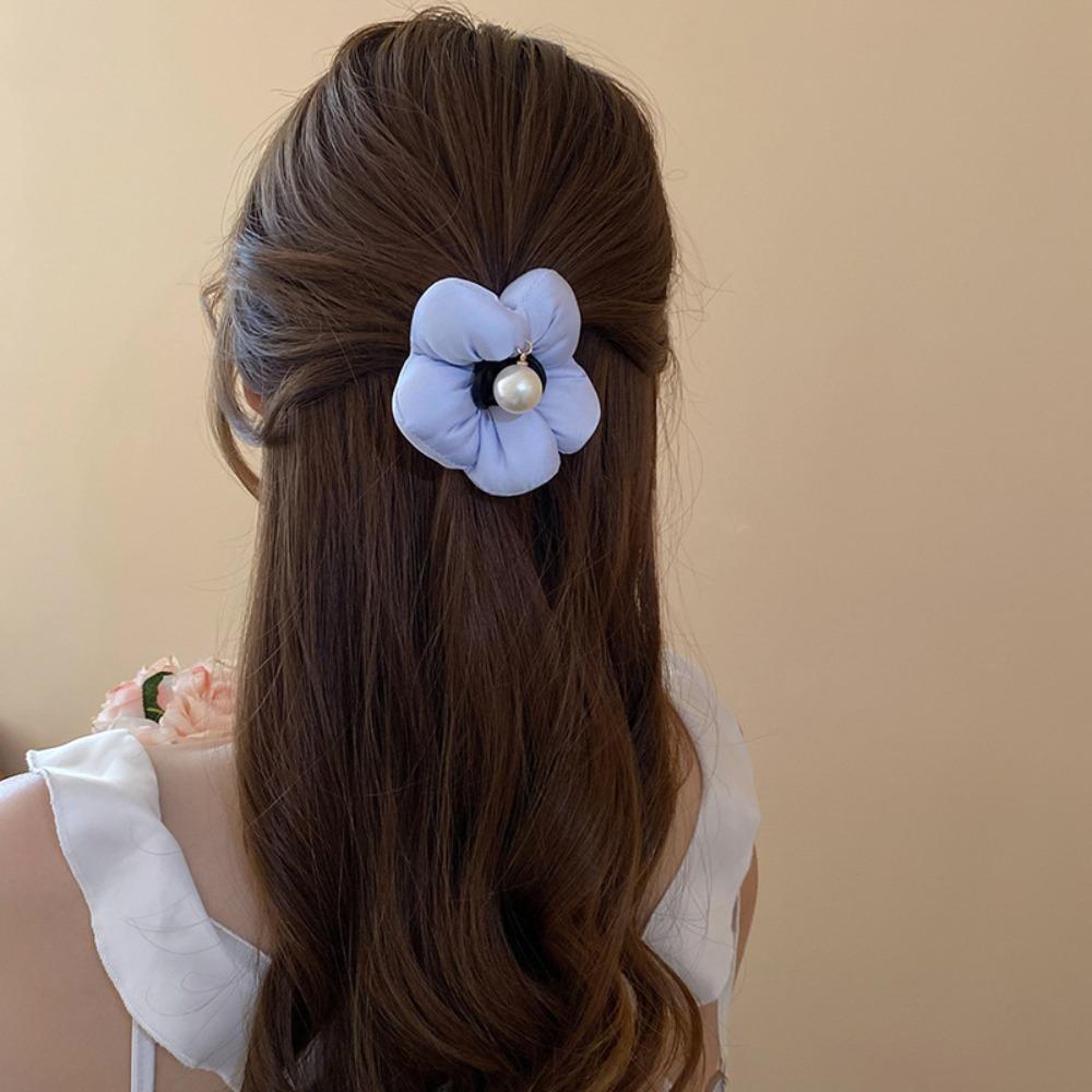 2pcs Pearl Scrunchies Shark Clip Exquisite Exaggerated Crab Clip Sponge Puff Flower Hair Claw  Party