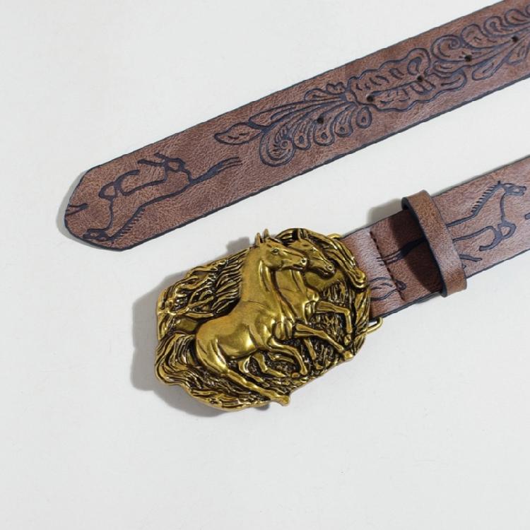 Embossed Belt Cowgirl Punk Waist Belt Carved Horse Retro for Jeans Dress