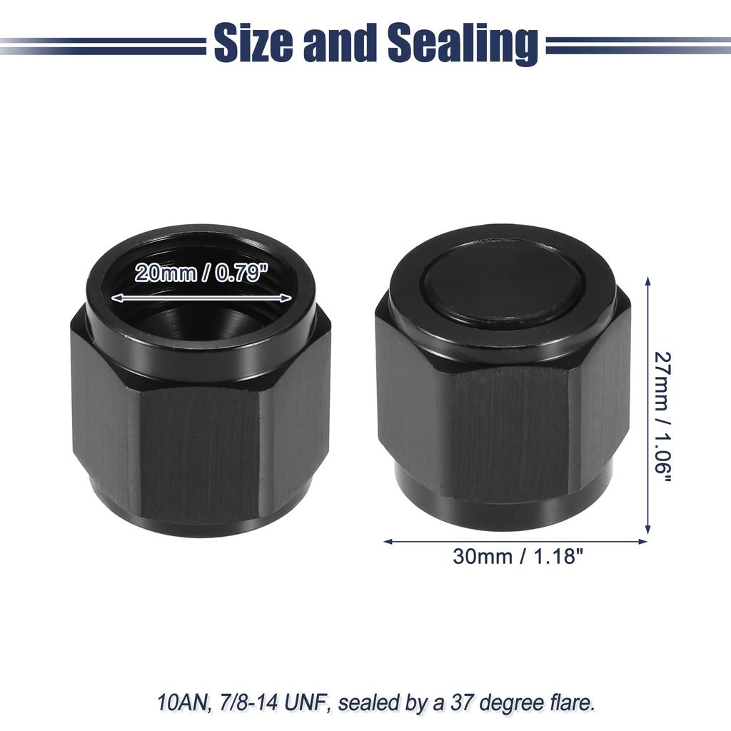 ACROPIX Female Flare Cap Port Plug Block Off Fitting Nut Adapter Universal Black 4pcs AN10