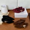2025 spring and autumn new fashion versatile flip pointed head low heel shallow mouth single shoes women's flannel flowers Mary Jane